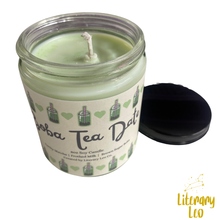 Load image into Gallery viewer, Boba Tea Date Candle - Matcha Latte Scented | Matcha Candle | Bubble Tea | Author Gift | Writer | Kawaii | Booktok