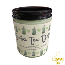 Load image into Gallery viewer, Boba Tea Date Candle - Matcha Latte Scented | Matcha Candle | Bubble Tea | Author Gift | Writer | Kawaii | Booktok
