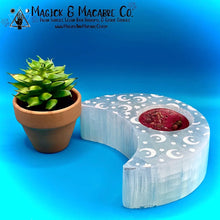 Load image into Gallery viewer, Selenite Moon Engraved Candle Holder