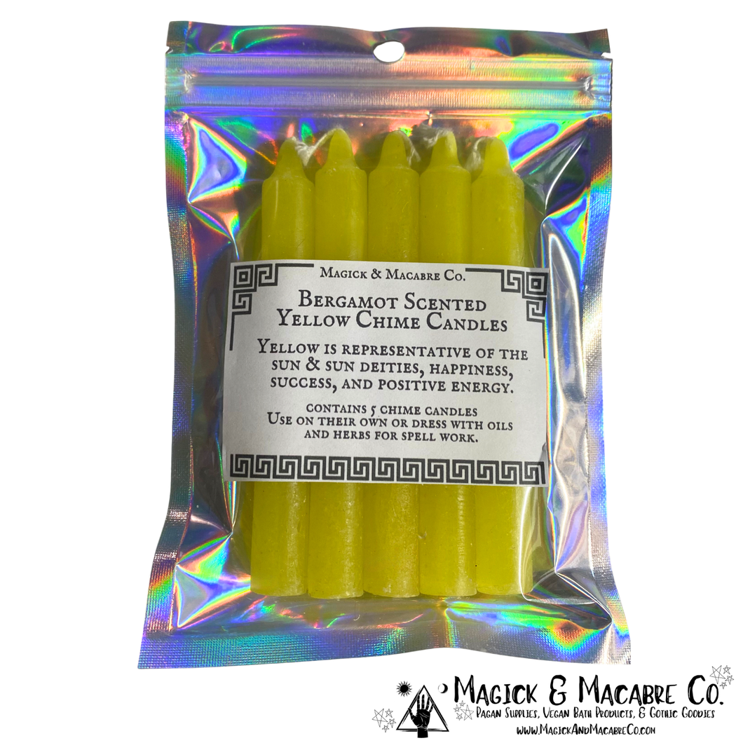 Bergamot Scented Yellow Chime Candles (Set of 5): Positive Energy, Sun Energy, Happiness