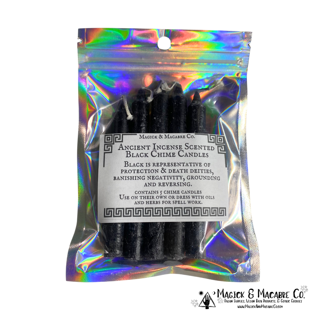 Ancient Incense Scented Black Chime Candles (Set of 5): Protection, Death Deities, Banishing, Grounding