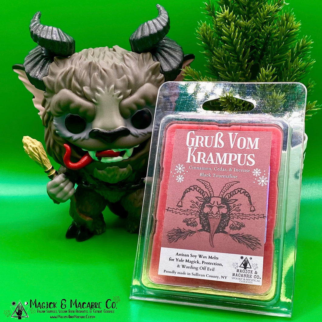 Gruß Vom Krampus Wax Melts or Candle: Incense, Cinnamon, & Cedar | Black Tourmaline | Witchcraft | Yule | Christmas | Pagan | Goth Gifts