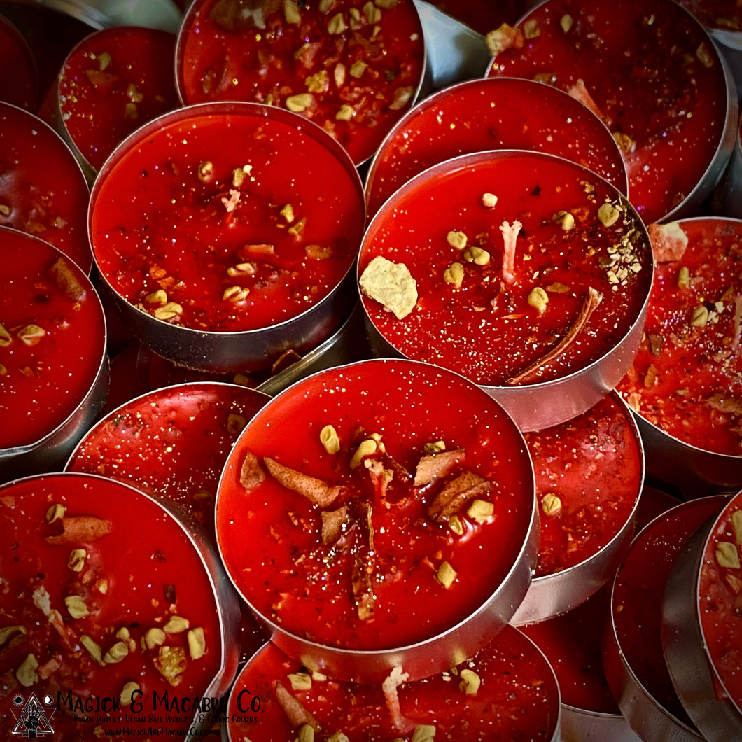 Mischievous Yule Spell Tea Lights: Yuletide, Honoring Tricksters, Protection & Happiness