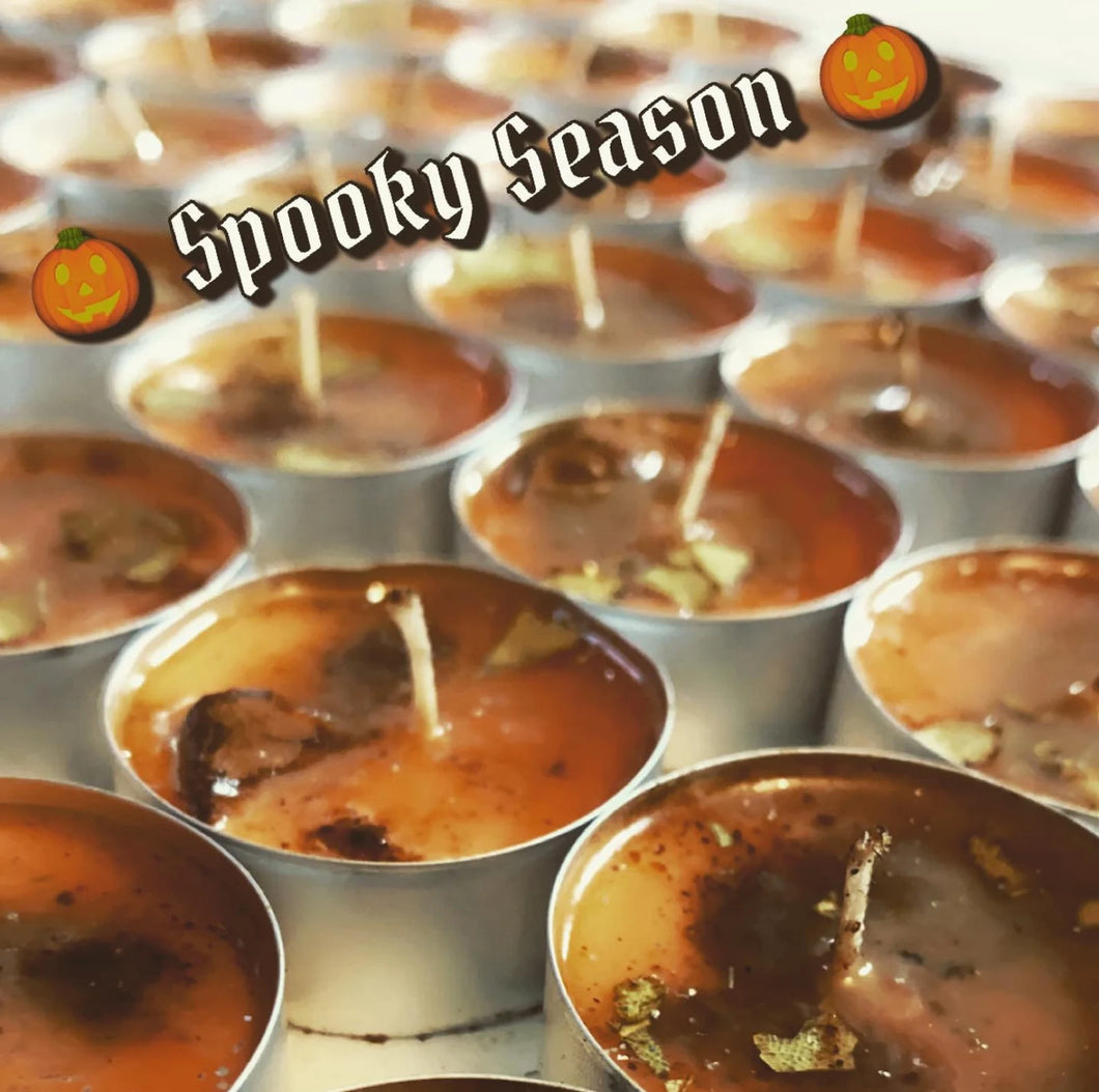 Spooky Season Tea Lights: Warm Pumpkin Tea Scented | Samhain Spell Candle | Samhain Altar | Banishing & Prosperity
