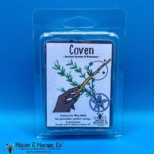 Load image into Gallery viewer, Coven Wax Melts: Frankincense, Myrrh, Sage, &amp; Rosemary Scented Black Soy Vegan Wax Melts. Postive Energy, Goth Wax Melt, Spell Melt
