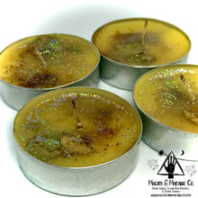 Load image into Gallery viewer, Spooky Season Tea Lights: Warm Pumpkin Tea Scented | Samhain Spell Candle | Samhain Altar | Banishing &amp; Prosperity

