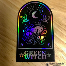 Load image into Gallery viewer, Green Witch Stained Glass Holographic Sticker

