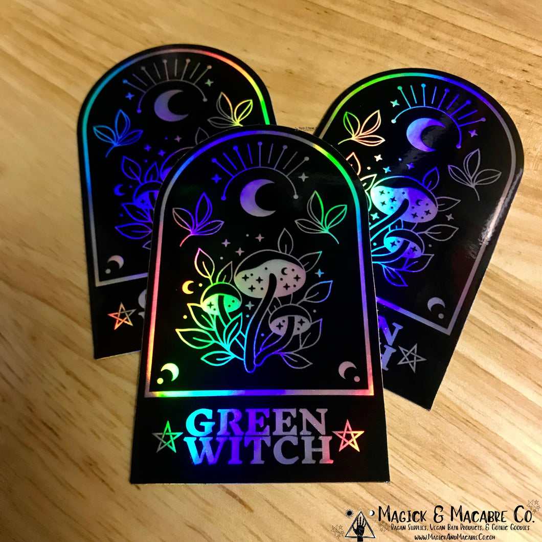 Green Witch Stained Glass Holographic Sticker